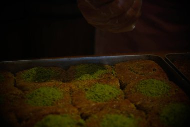 Geleneksel hindistancevizli tatlı baklavası. Ev yapımı fındıklı ve ballı baklava..