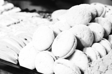 Bir grup çeşit kurabiye. Çikolata parçacıklı, yulaflı, kuru üzümlü, beyaz çikolatalı.