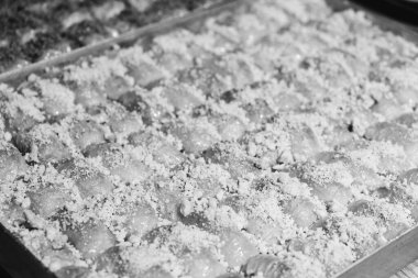 Geleneksel hindistancevizli tatlı baklavası. Ev yapımı fındıklı ve ballı baklava..