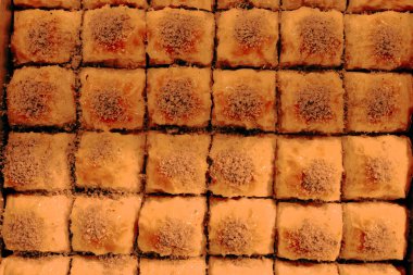 Geleneksel hindistancevizli tatlı baklavası. Ev yapımı fındıklı ve ballı baklava..