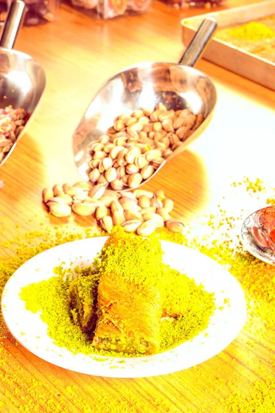 Baklava Dessert Turc Traditionnel Avec Noix Cajou Noix Baklava Maison — Photo