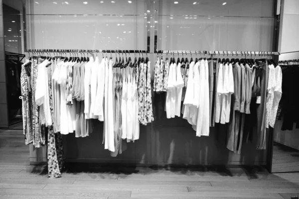 Clothes Hanging Shelf Store — Stock Photo, Image