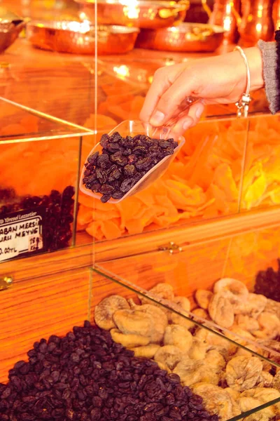 delicious dried raisins, dried fruits in the store
