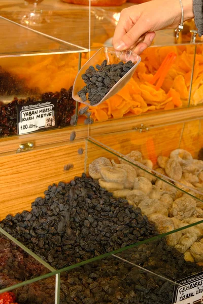 delicious dried raisins, dried fruits in the store