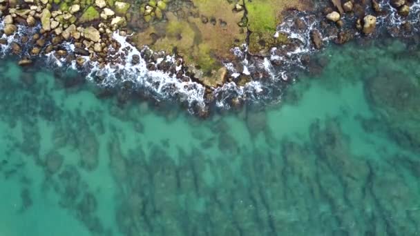Aerial View Beautiful Mediterranean Sea Clear Transparent Water Waves Wash — Stock Video