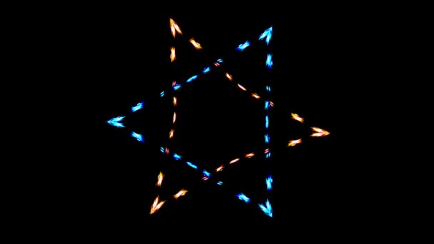 Μαύρο Φόντο Για Επίδειξη Πολύχρωμα Κινούμενα Φωτεινά Στολίδια Star Ρίγες — Αρχείο Βίντεο