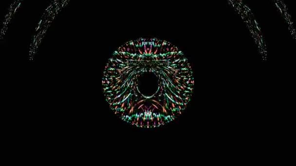 Geanimeerde Cirkel Vorm Van Kleurrijke Knipperende Lichten Zwarte Achtergrond — Stockvideo