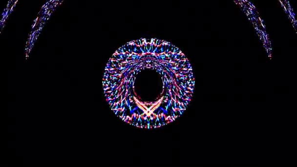 Forma Cerc Animat Lumini Intermitente Colorate Fundal Negru — Videoclip de stoc