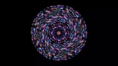 Siyah arkaplanda renkli yanıp sönen ışıkların hareketli çember şekli