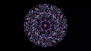 Siyah arkaplanda renkli yanıp sönen ışıkların hareketli çember şekli