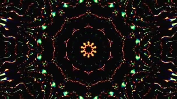Indah Abstrak Kaleidoskop Yang Bersinar Cahaya Bercahaya Yang Mengatur Gerakan — Stok Video
