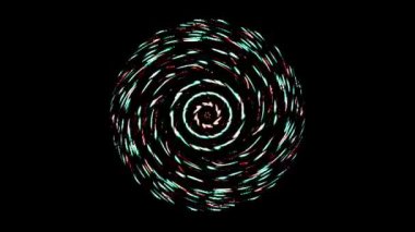 Siyah arkaplanda yanıp sönen çok renkli ışıkların hareketli yuvarlak şekli