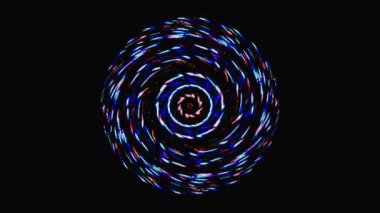 Siyah arkaplanda yanıp sönen çok renkli ışıkların hareketli yuvarlak şekli