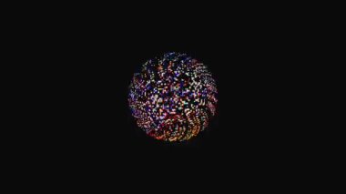 Siyah arkaplanda yanıp sönen çok renkli ışıkların hareketli yuvarlak şekli