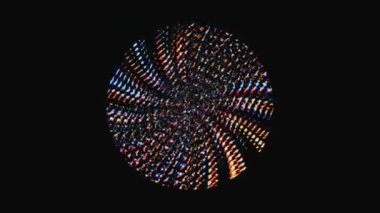 Siyah arkaplanda yanıp sönen çok renkli ışıkların hareketli yuvarlak şekli