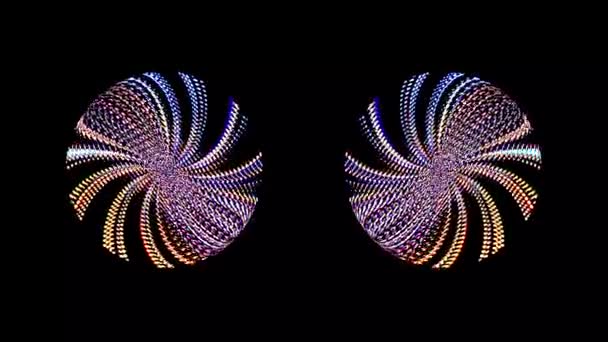 Анімовані Круглі Форми Різнокольорових Миготливих Вогнів Чорному Фоні — стокове відео
