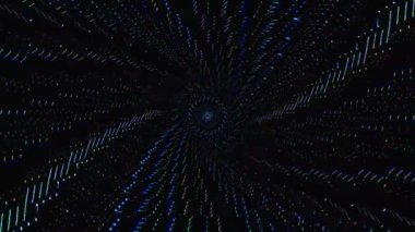 Soyut çokrenkli kaleydoskop siyah arkaplan etrafında dönen dairesel çizgiler