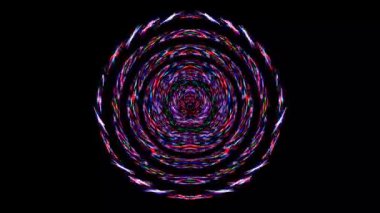 Siyah arkaplanda yanıp sönen çok renkli ışıkların hareketli yuvarlak şekli