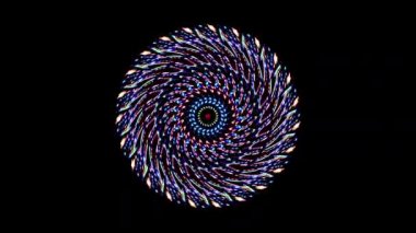 Siyah arkaplanda yanıp sönen çok renkli ışıkların hareketli yuvarlak şekli