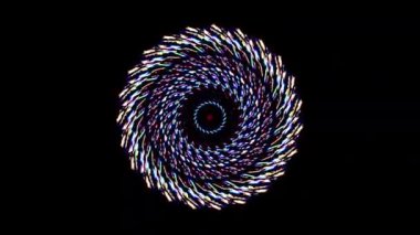 Siyah arkaplanda yanıp sönen çok renkli ışıkların hareketli yuvarlak şekli