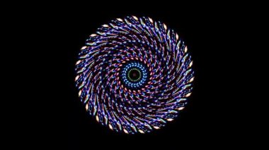 Siyah arkaplanda yanıp sönen çok renkli ışıkların hareketli yuvarlak şekli