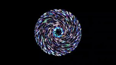 Siyah arkaplanda yanıp sönen çok renkli ışıkların hareketli yuvarlak şekli