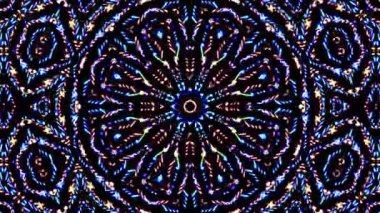 Soyut Kaleydoskop deseni tam renklerle. Sihirli mandala. 4k