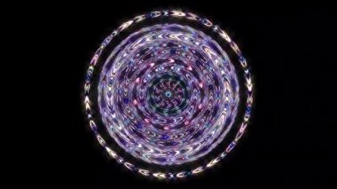 Siyah arkaplanda yanıp sönen çok renkli ışıkların hareketli yuvarlak şekli