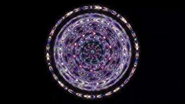 Siyah arkaplanda yanıp sönen çok renkli ışıkların hareketli yuvarlak şekli