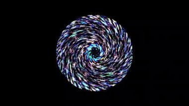 Siyah arkaplanda yanıp sönen çok renkli ışıkların hareketli yuvarlak şekli