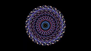 Siyah arkaplanda yanıp sönen çok renkli ışıkların hareketli yuvarlak şekli