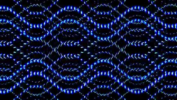 明亮的线条使蓝色波浪在黑色背景上运动 色彩斑斓 — 图库视频影像
