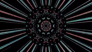 abstract lines colorfull light shining round shape in center, black background