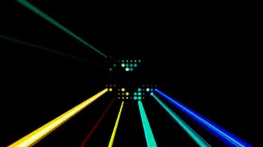 3D parlak noktalar, siyah arkaplan üzerinde renkli dalgalar oluşturur.