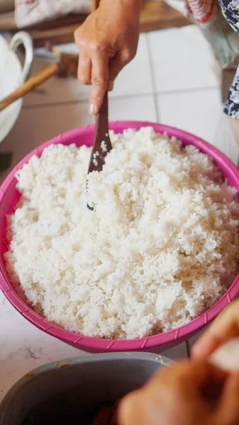 Cooked White Rice Large Bowl Buffet — Fotografia de Stock