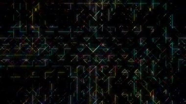 3D parlak noktalar, siyah arkaplan üzerinde renkli dalgalar oluşturur.