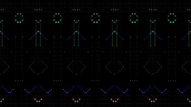 3D parlak noktalar, siyah arkaplan üzerinde renkli dalgalar oluşturur.