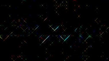 Üç boyutlu soyut parlak çizgiler ve noktalı yanıp sönen neon ışıklar, renkli, siyah arkaplan