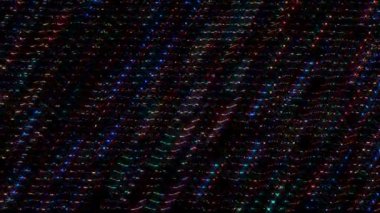 Üç boyutlu soyut parlak çizgiler ve noktalı yanıp sönen neon ışıklar, renkli, siyah arkaplan