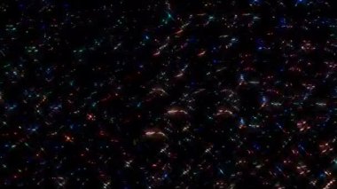 3D shining bright dots set colorful line wave motion, on black background