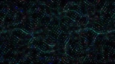 3D shining bright dots set colorful line wave motion, on black background