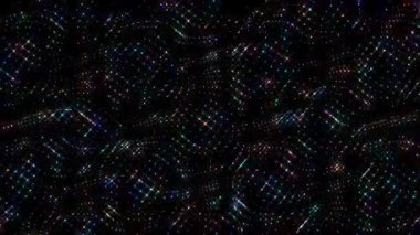 3D shining bright dots set colorful line wave motion, on black background