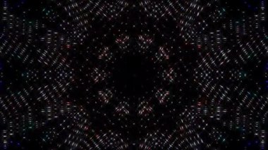 Animated digital abstract. Colorful curved and circular lines on black background, seamless loop