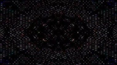 Animated digital abstract. Colorful curved and circular lines on black background, seamless loop