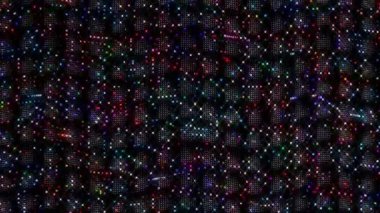 3D shining bright dots set colorful line wave motion, on black background
