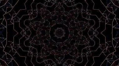 Animated digital abstract. Colorful curved and circular lines on black background, seamless loop