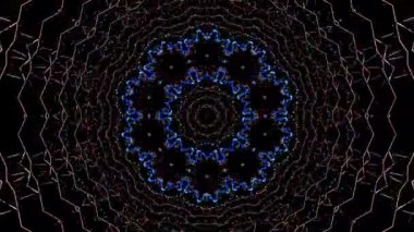 Animated digital abstract. Colorful curved and circular lines on black background, seamless loop