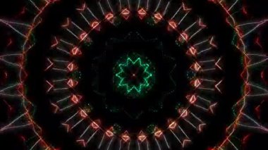 Animated digital abstract. Colorful curved and circular lines on black background, seamless loop