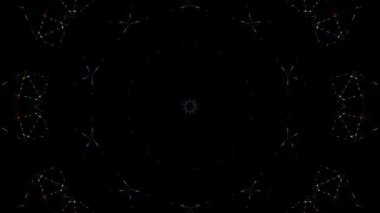 Animated digital abstract. Colorful curved and circular lines on black background, seamless loop