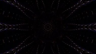 Animated digital abstract. Colorful curved and circular lines on black background, seamless loop